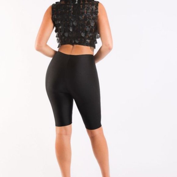 Women's Sexy Open Front Novelty Sheer Top & Matching Biker Leggings Shorts Set - Picture 9 of 12